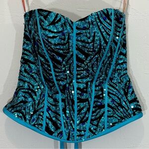 PRINCESS Sequined Zebra Print Corset Top structured bodice sweetheart neck sz 10